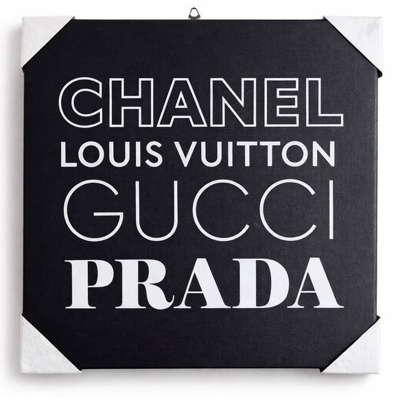 Designer Fashion Names Typography Canvas Wall Art Black White 16” Square NEW